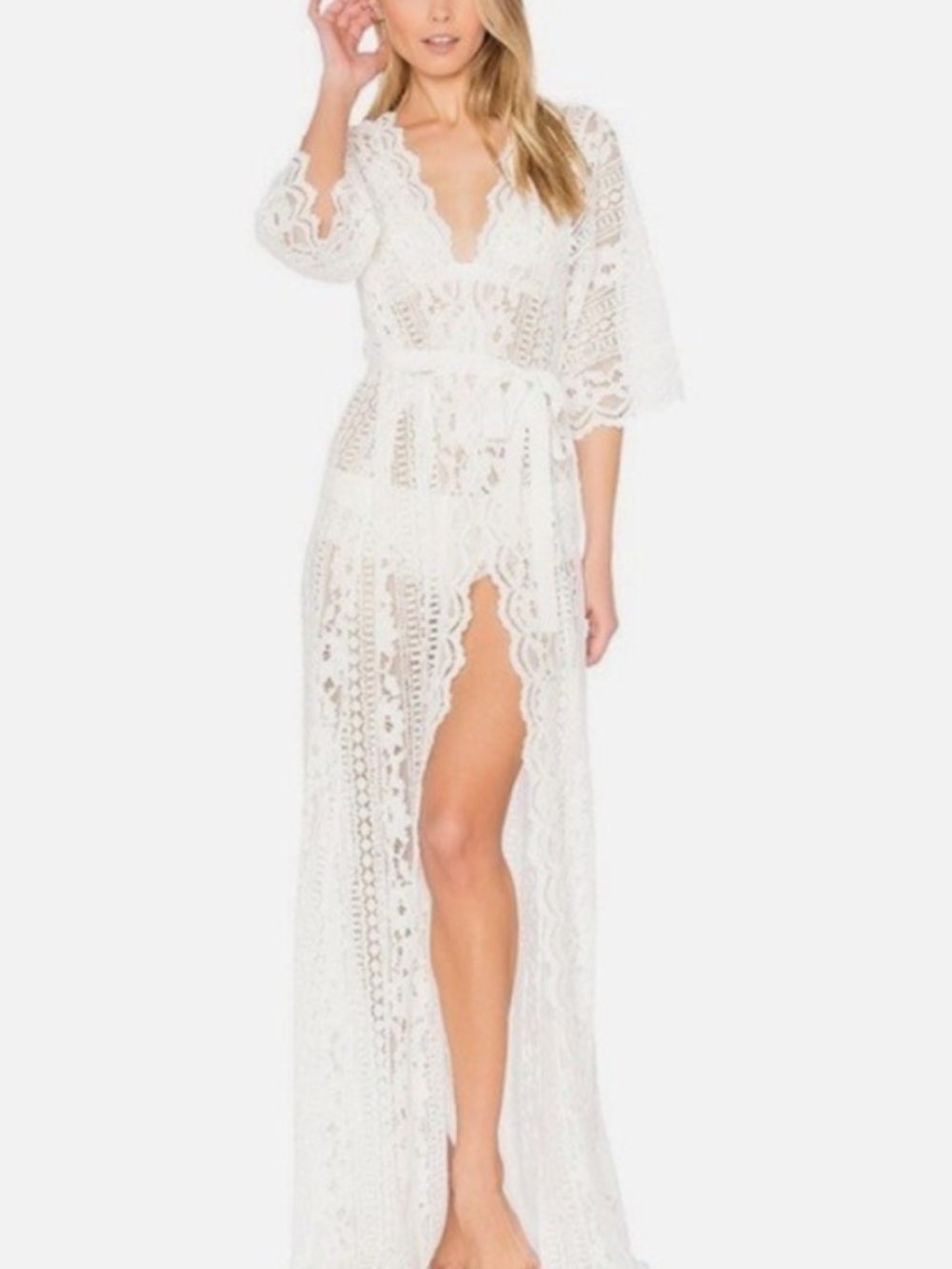 Anthropologie Homebodii Saskia Lace Long Kimono Duster Robe Bridal Boho